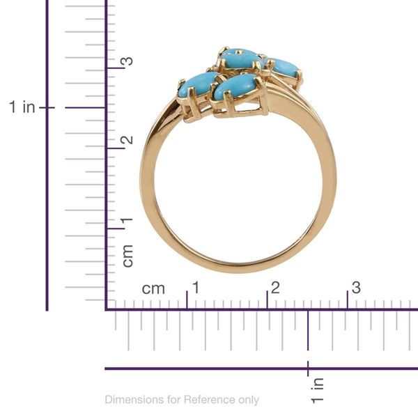 Arizona Turquoise (Ovl) 5 Stone Crossover Ring in 14K Gold Overlay Sterling Silver 1.750 Ct.
