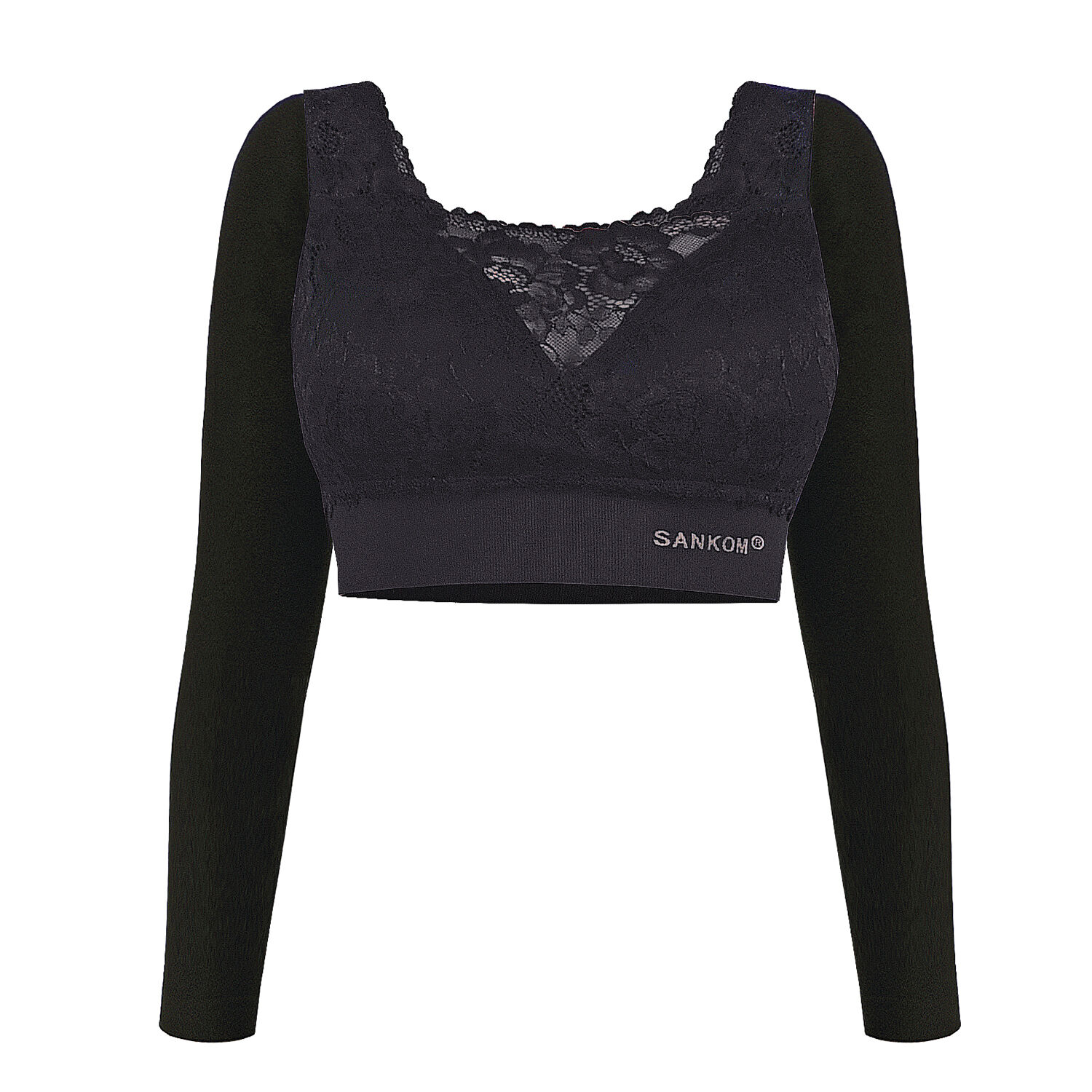 DOD - TJC Launch 2 Piece Set- SANKOM SWITZERLAND Patent Classic Bra with Lace and Sleeves (Size L/ 12-14 UK) Black and Beige