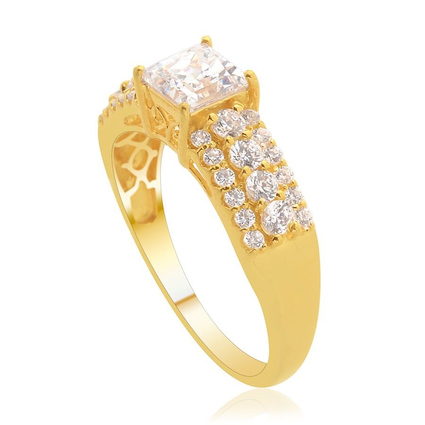 Lustro Stella - 14K Gold Overlay Sterling Silver (Sqr) Ring Made with Finest CZ  2.080 Ct.