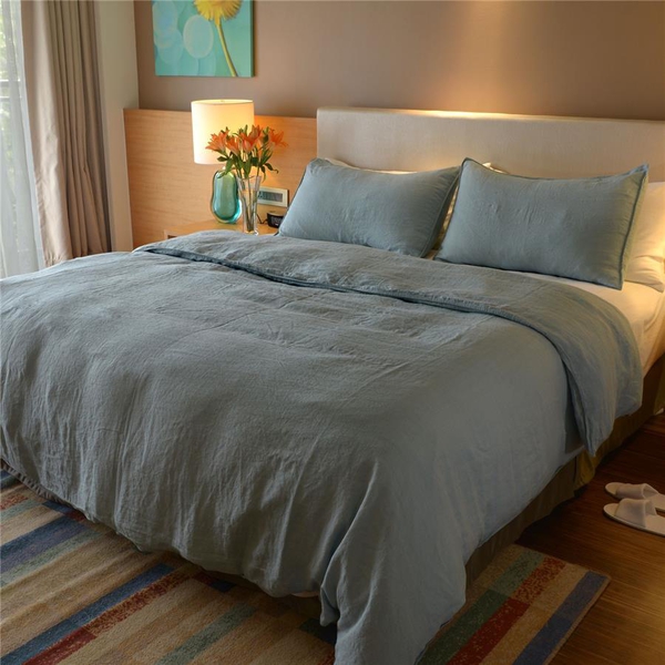 100% Linen Stone Washed Crystal Blue Colour Double Size Duvet Cover (Size 200x200 Cm) and Two Pillow