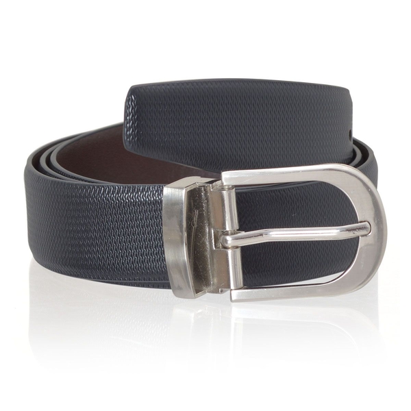 Genuine Leather Black and Brown Colour Mens Belt with Silver Tone Buckle (Size 43-47 inch)