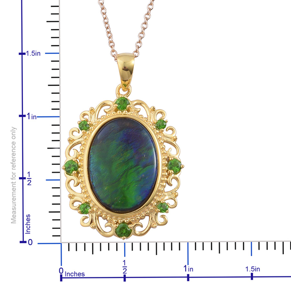 Canadian Ammolite (Ovl 6.00 Ct), Chrome Diopside Pendant With Chain in Yellow Gold Overlay Sterling Silver 6.400 Ct.