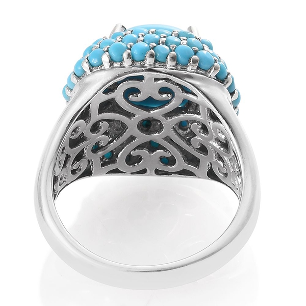 Arizona Sleeping Beauty Turquoise (Cush 3.75 Ct) Ring in Platinum Overlay Sterling Silver 6.750 Ct.