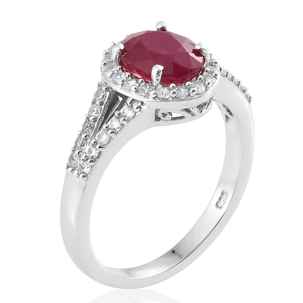 African Ruby (Ovl 2.70 Ct), Natural Cambodian Zircon Ring in Platinum Overlay Sterling Silver 3.500 Ct.