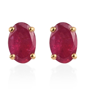 Fissure Filled Ruby Earrings (with Push Back) in 14K Gold Overlay Sterling Silver 1.250 Ct.