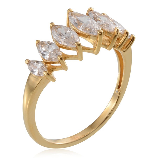 Lustro Stella - 14K Gold Overlay Sterling Silver (Mrq) 7 Stone Ring Made with Finest CZ 1.970 Ct.