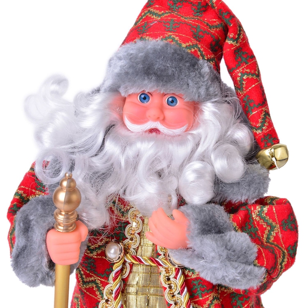 Red and Grey Singing Santa with Golden Magic Wand (Size 47 Cm)
