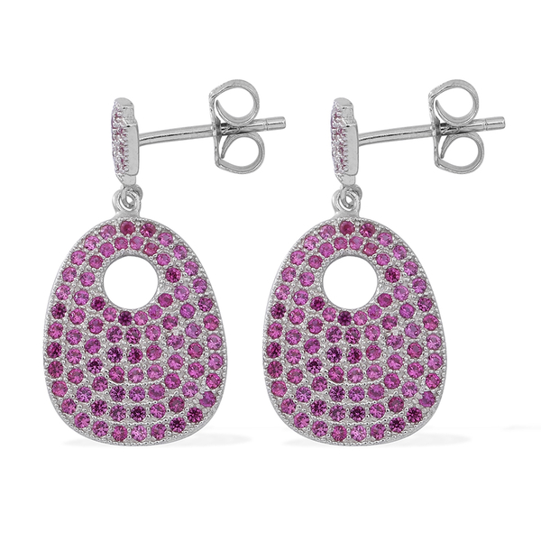 ELANZA AAA Simulated Ruby (Rnd) Earrings (with Push Back) in Rhodium Plated Sterling Silver