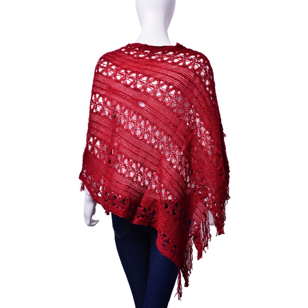Burgundy Colour Poncho with Tassel (Size 50 Cm)