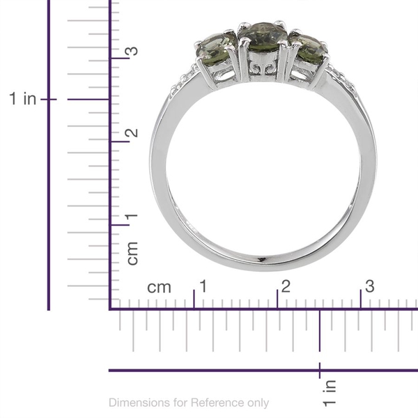 Bohemian Moldavite (Ovl 0.75 Ct), White Topaz Ring in Platinum Overlay Sterling Silver 1.850 Ct.
