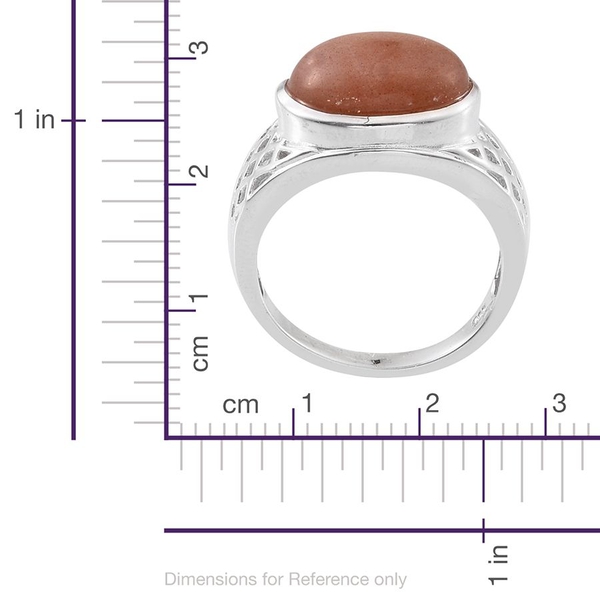 Morogoro Peach Sunstone (Ovl) Solitaire Ring in Rhodium Plated Sterling Silver 6.000 Ct.