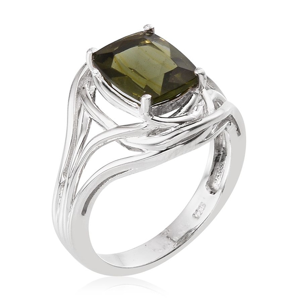 Bohemian Moldavite (Cush) Solitaire Ring in Platinum Overlay Sterling Silver 2.250 Ct.