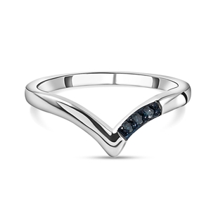 Blue Diamond Wishbone Ring in Platinum Overlay Sterling Silver