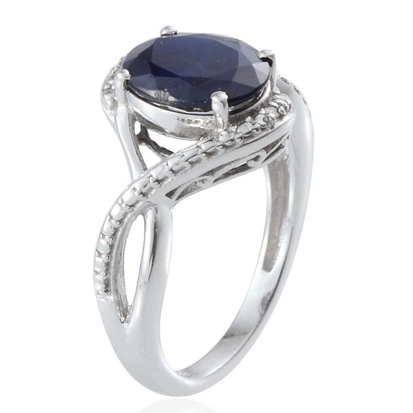 Diffused Blue Sapphire (Ovl 2.75 Ct), Diamond Ring in Platinum Overlay Sterling Silver 2.760 Ct.