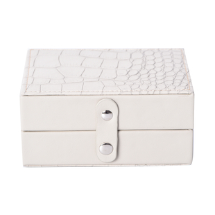 Portable Croc Skin Pattern Jewellery Box with Button Closure - Silver and Grey