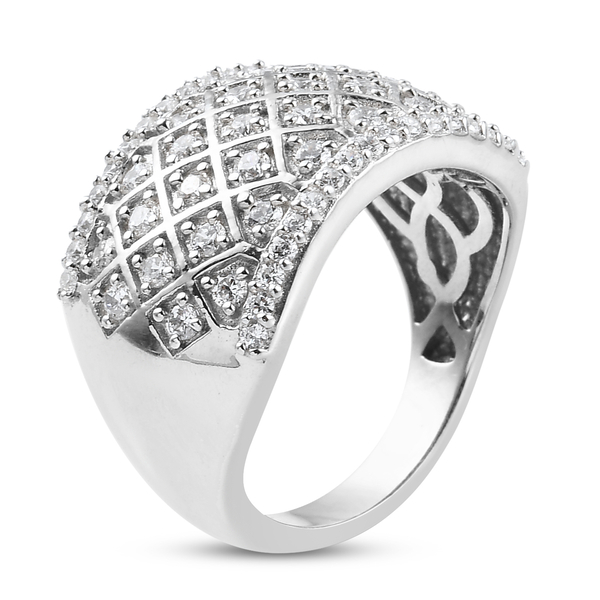 Lustro Stella Platinum Overlay Sterling Silver Cluster Ring Made with Finest CZ 2.28 Ct.