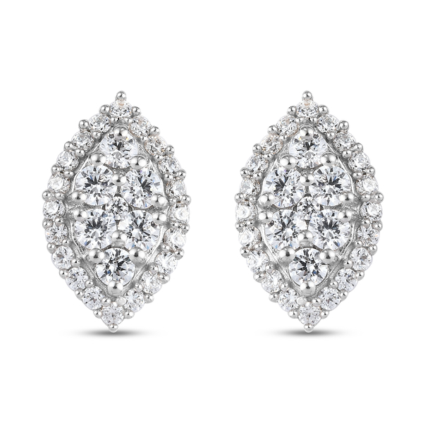 Lustro Stella Platinum Overlay Sterling Silver Stud Earrings (with Push Back) Made with Finest CZ 2.