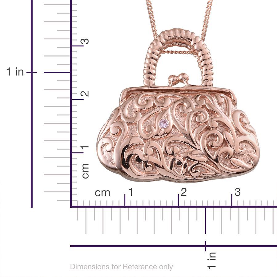 Stefy Pink Sapphire (Rnd) Purse Pendant With Chain in Rose Gold Overlay Sterling Silver