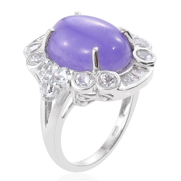 Purple Jade (Ovl 10.75 Ct), White Topaz Ring in Platinum Overlay Sterling Silver 13.000 Ct. Silver wt 5.07 Gms.