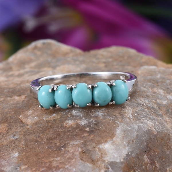 Sonoran Turquoise (Ovl) 5 Stone Ring in Platinum Overlay Sterling Silver 1.500 Ct.