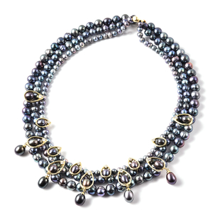LucyQ Pearl Drop Collection - Freshwater Peacock Pearl and Natural Cambodian Zircon Necklace (Size 1