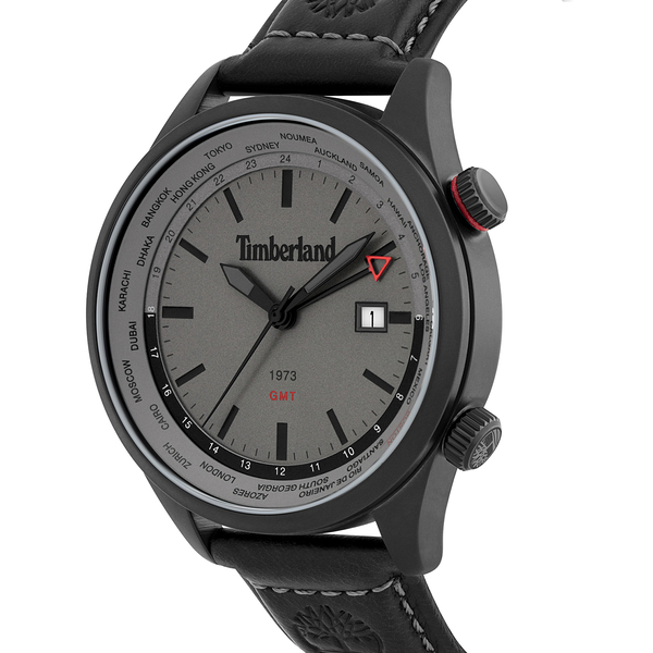 Timberland City Lifestyler Grey 45 mm Dial 5 ATM Water Resistant Watch with Black Colour Leather Strap