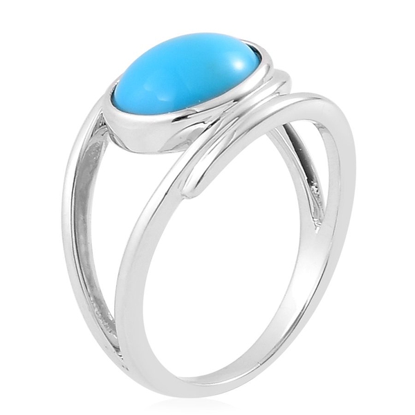 Arizona Sleeping Beauty Turquoise (Ovl) Solitaire Ring in Platinum Overlay Sterling Silver 2.500 Ct.