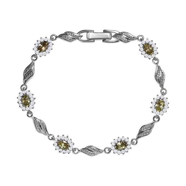 Turkizite and Natural Cambodian Zircon Bracelet (Size - 7.5) in Platinum Overlay Sterling Silver 4.8
