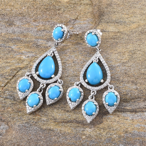 Arizona Sleeping Beauty Turquoise (Pear) Earrings (with Push Back) in Platinum Overlay Sterling Silver 3.500 Ct.