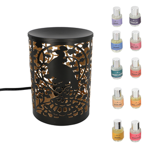 Table Decorative Diffusor Lamp With Set of 10 Aroma Oil (5ml) (Peacock Pattern)