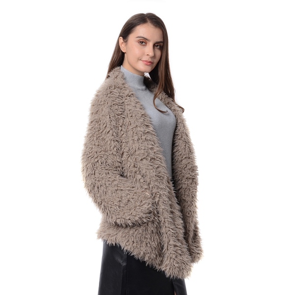 Faux Fur Long Sleeves Short Coat in Beige Colour