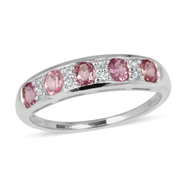 9K W Gold Pink Sapphire (Ovl), White Zircon Ring 1.100 Ct.