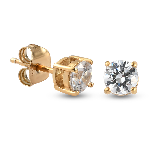 Lustro Stella 14K Gold Overlay Sterling Silver Stud Earrings (with Push Back) Made with Finest CZ 1.55 Ct.
