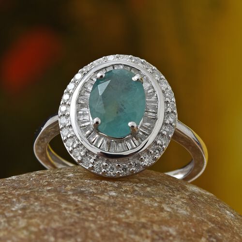 Extremely rare Grandidierite and Diamond Halo Ring in 9K White Gold 1.