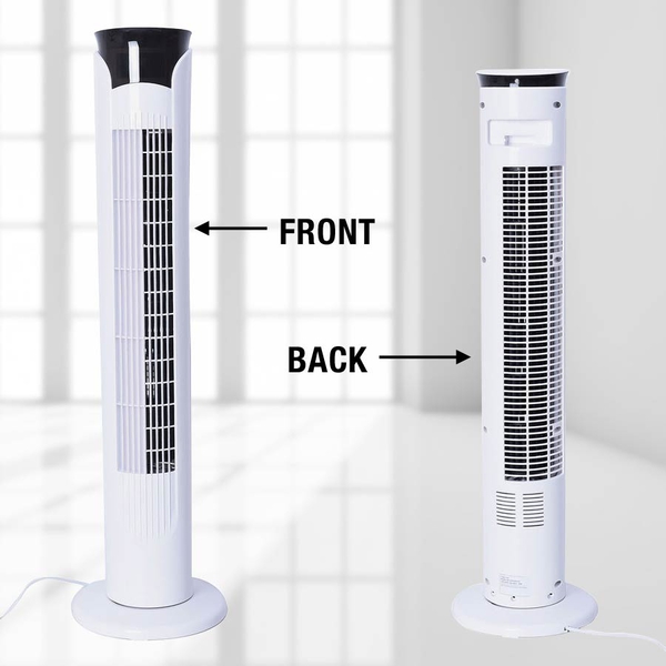 Tower Fan with Remote Control, Temperature LED Display, Twelve Hour Timer and Three Wind Speed Setting (Size 79x13x23 Cm) - White