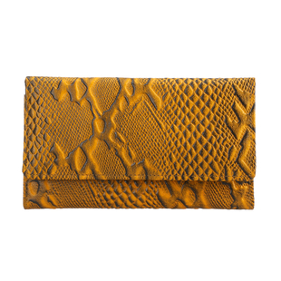 Genuine Leather Python Embossed Pattern Womens Rfid Protected Wallet - Cream
