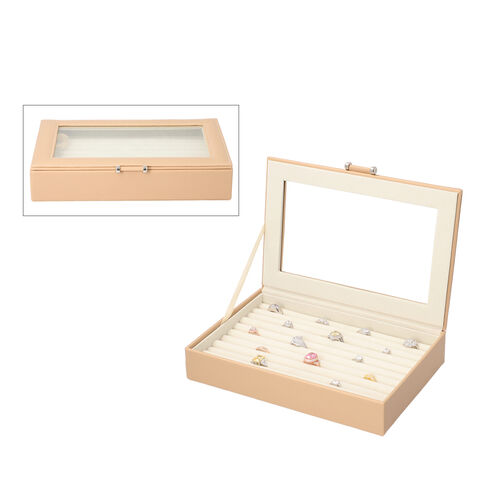 Beige Ring Box with AntiTarnish Lining and Transparent Window