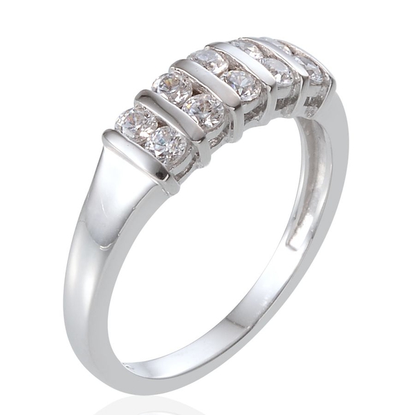 Lustro Stella - Platinum Overlay Sterling Silver (Rnd) Ring Made with Finest CZ 0.600 Ct.