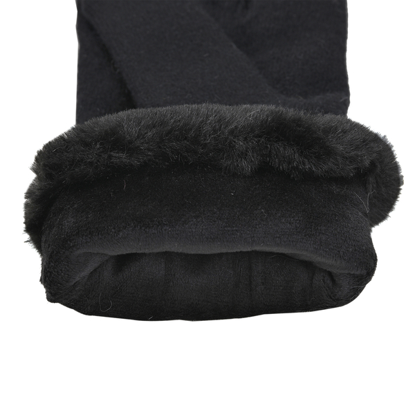 Cashmere Faux Fur Gloves (Size 22x9Cm) - Black