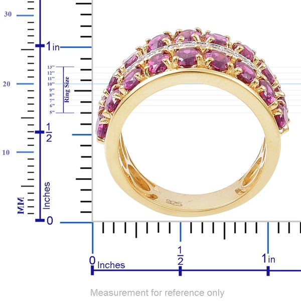 Rhodolite Garnet (Ovl), Natural White Cambodian Zircon Ring in Yellow Gold Overlay Sterling Silver 4.800 Ct. Silver wt. 5.25 Gms.
