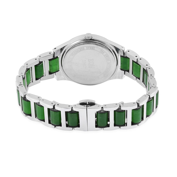 Limited Edition - EON Swiss Movement Green Jade and White Topaz 3ATM Water Resistant Watch in Stainless Steel 57.600 Ct.