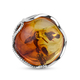 Natural Baltic Amber (Rnd) Adjustable Ring in Sterling Silver