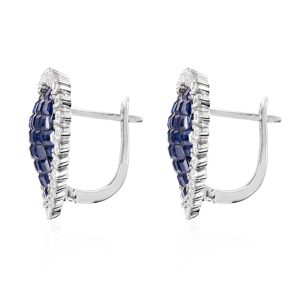Lustro Stella Simulated Blue Sapphire and Simulated Diamond Heart Stud Earrings (with Push Back) in Rhodium Overlay Sterling Silver