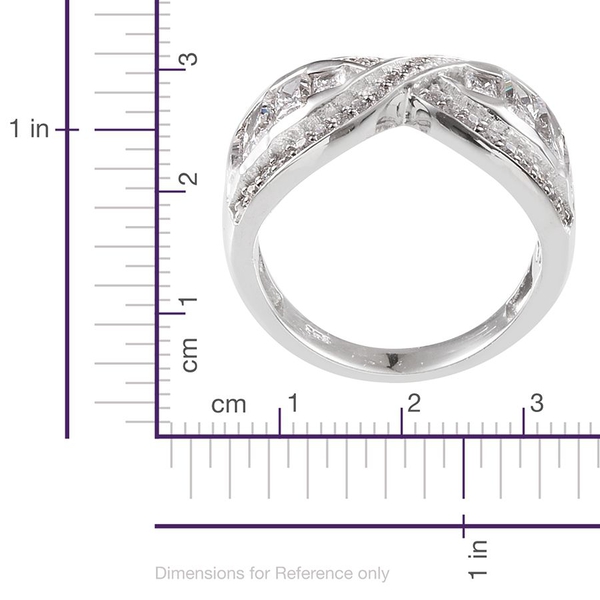 Lustro Stella - Platinum Overlay Sterling Silver (Bgt) Criss Cross Ring Made with Finest CZ, Silver wt 5.47 Gms.