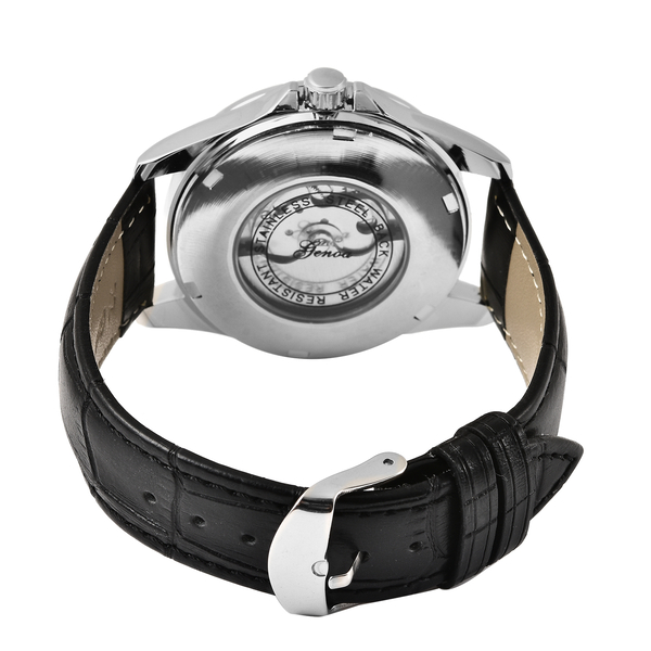 GENOA Automatic Mechanical Movement Skeleton Black Dial Water Resistant Watch with Black Strap