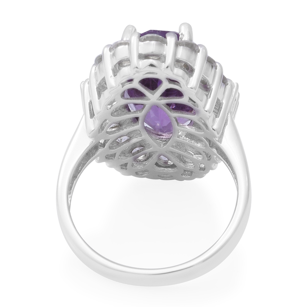 Lusaka Amethyst and Natural Cambodian Zircon Halo Ring in Rhodium Overlay Sterling Silver 8.71 Ct.