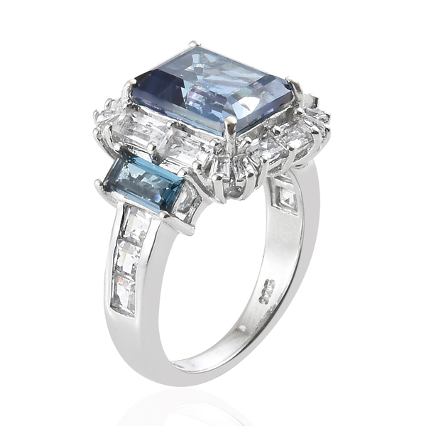 Mystic Neptune Topaz (Oct 4.00 Ct), White Topaz and London Blue Topaz Ring in Platinum Overlay Sterling Silver 6.750 Ct.