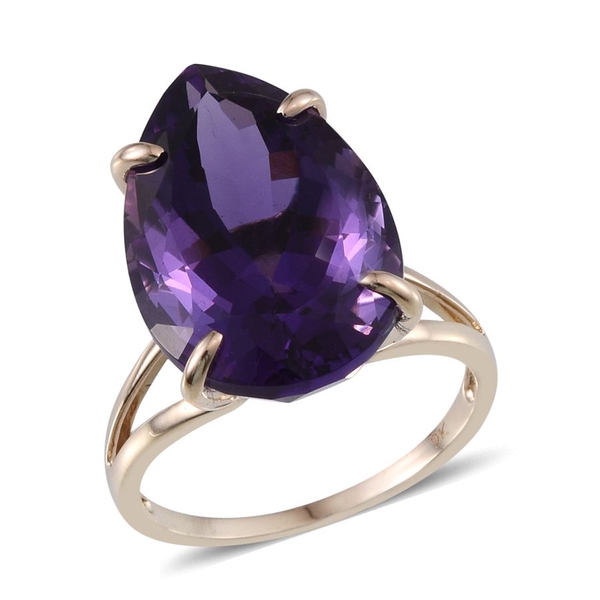 9K Y Gold Zambian Amethyst (Pear) Solitaire Ring 21.500 Ct.