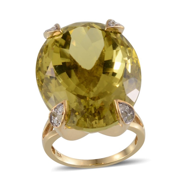 Brazilian Green Gold Quartz (Ovl 64.00 Ct), Diamond Ring in 14K Gold Overlay Sterling Silver 64.200 