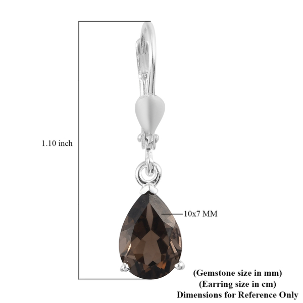 Smoky Quartz Solitaire Lever Back Earrings in Sterling Silver 3.34 Ct.